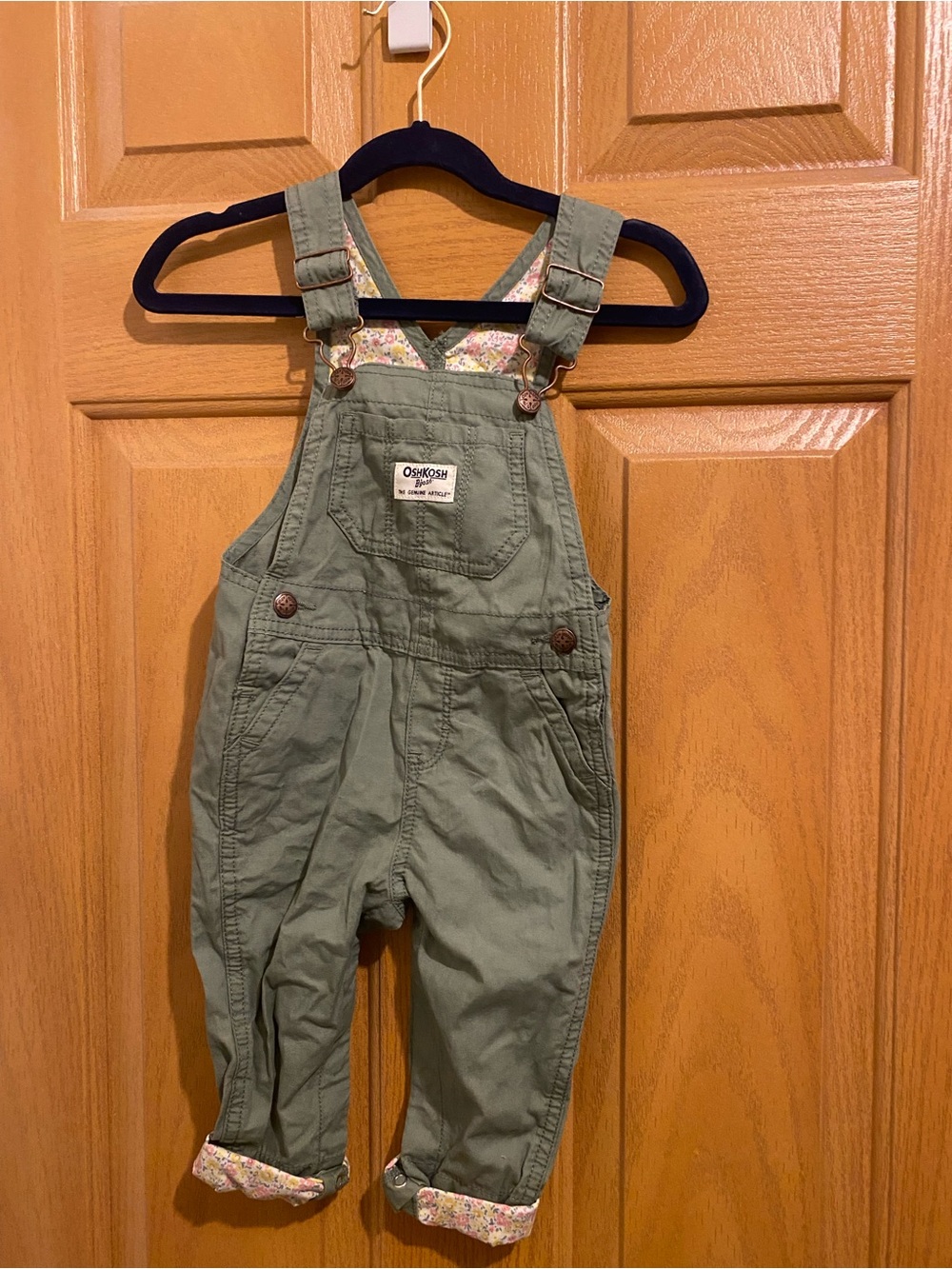 OshKosh B'gosh Olive Green Kids Overalls with Floral Trim